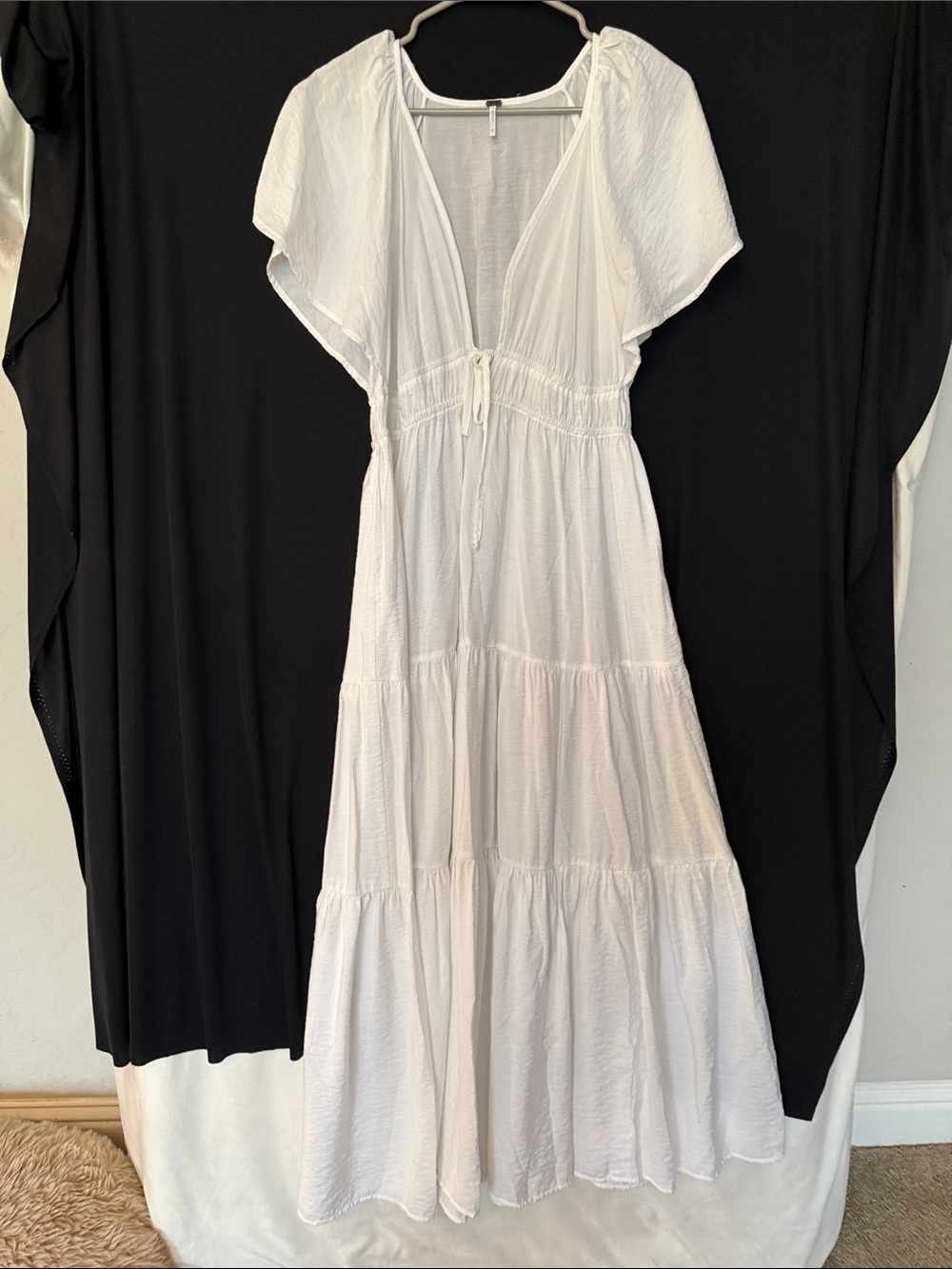 White Tiered Maxi Dress with Drawstring Waist